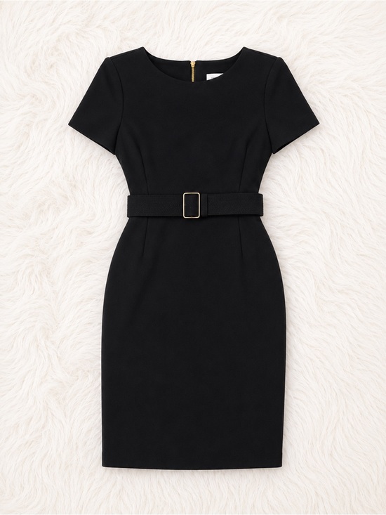 Calvin Klein Dresses & Skirts - Calvin Klein Black Sheath Dress Size 2 Shoulder Pad Belted Office Quiet Luxury